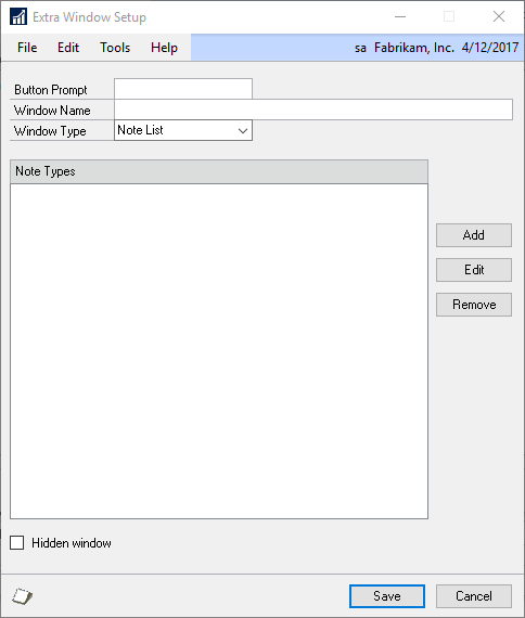 Form Extra Window Setup Note List