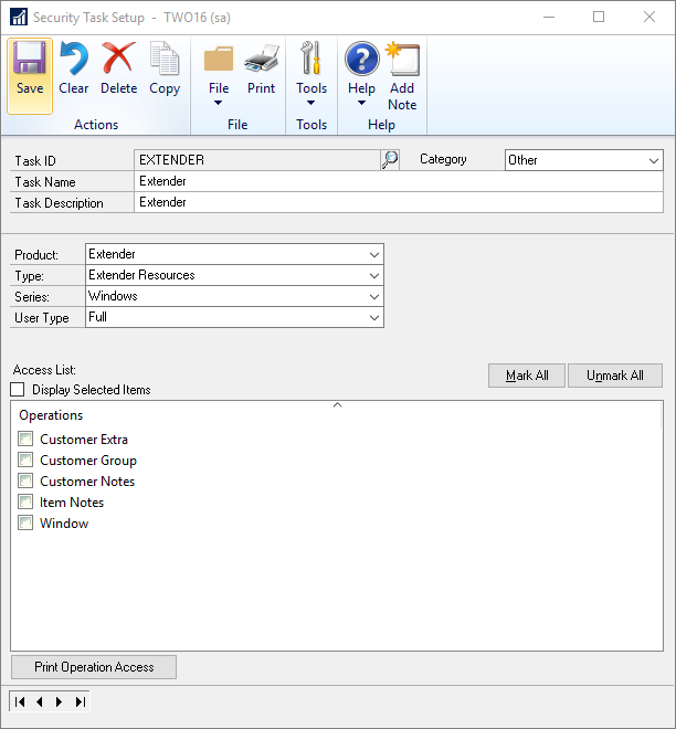 Security Task Setup