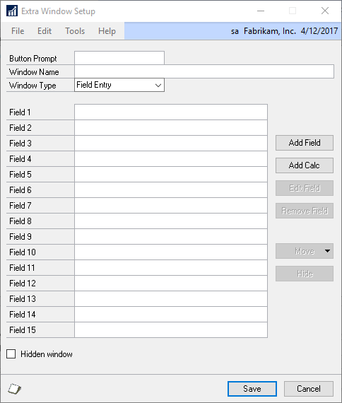 Form Extra Window Setup