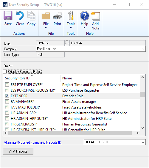 User Security Setup