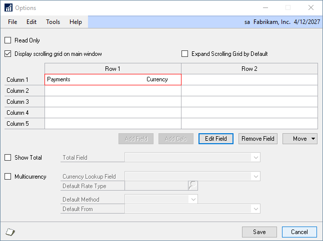 Form Scrolling Grid