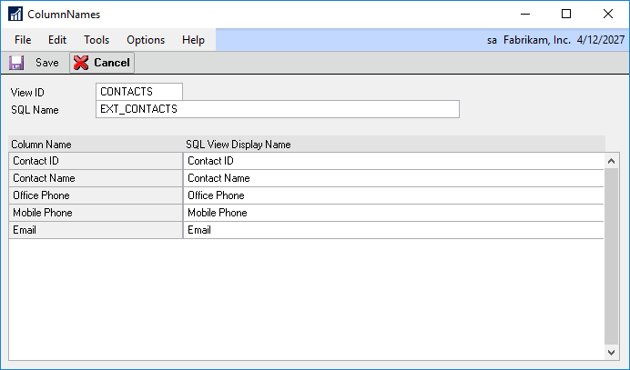 View Column Names