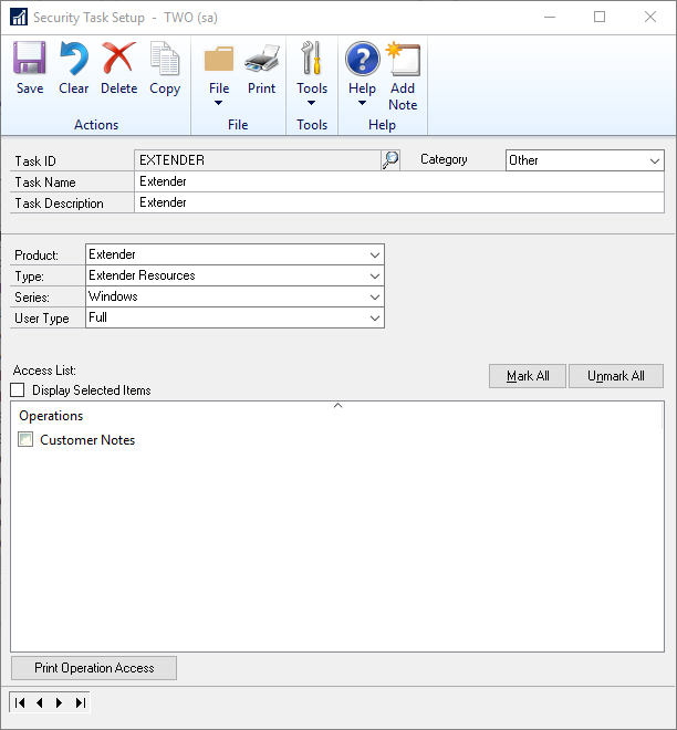 Security Task Setup