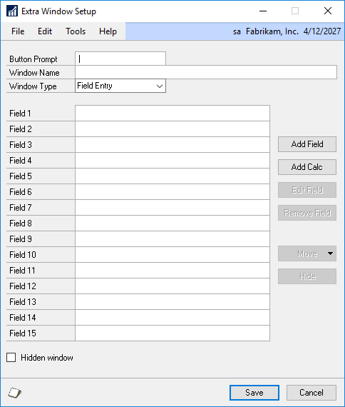 Form Extra Window Setup