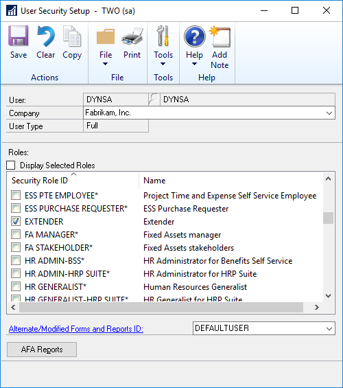 User Security Setup