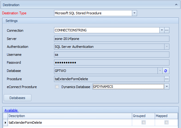 SQL Stored Procedure Destination