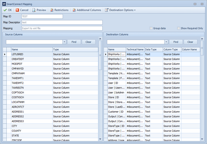 SmartConnect Mapping XML file