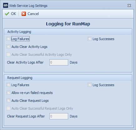 Web Service Log Settings for RunMap