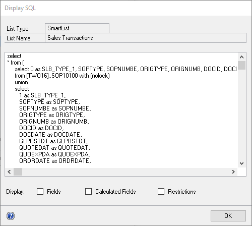 SLB Display SQL