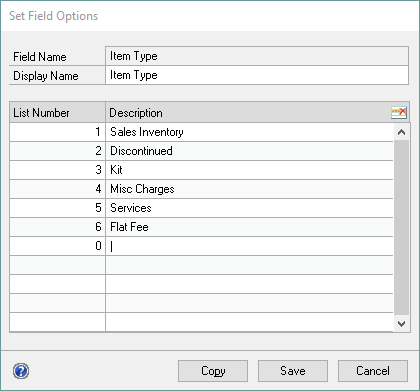 ERB Drop Down List Settings