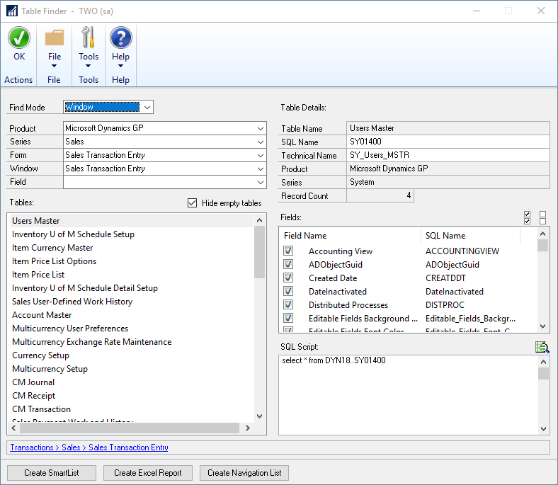 Table Finder Tools