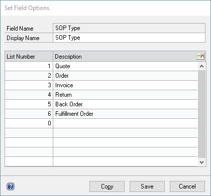 SLB Drop Down Field Options