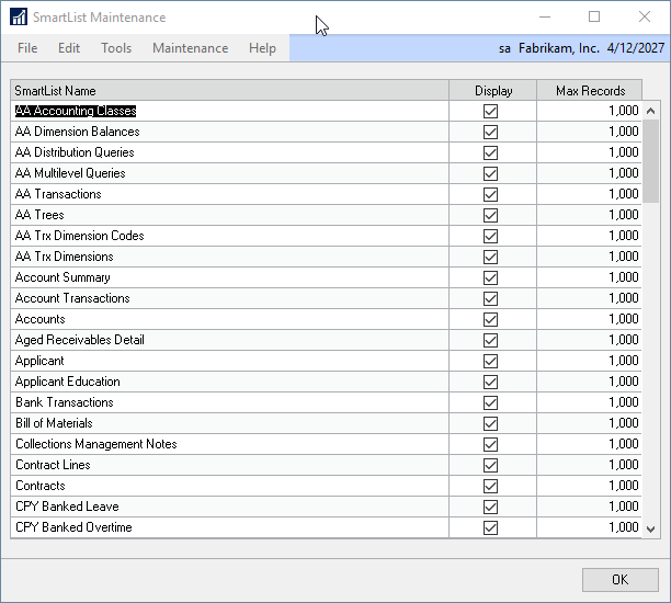 SmartList Maintenance